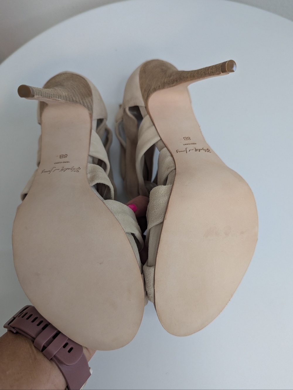 Elizabeth and James E-Love Nude Suede Strappy Heels Sz 8 w/Box - Picture 7 of 11